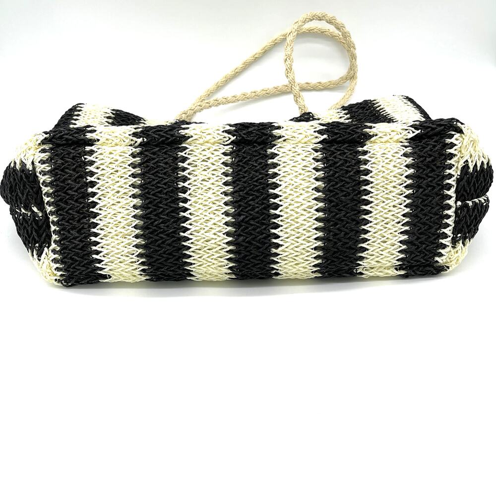 Bueno Tote Bag Large‎ Woven Straw Black Cream Beachy Boho Travel Summer Festival - Picture 8 of 13